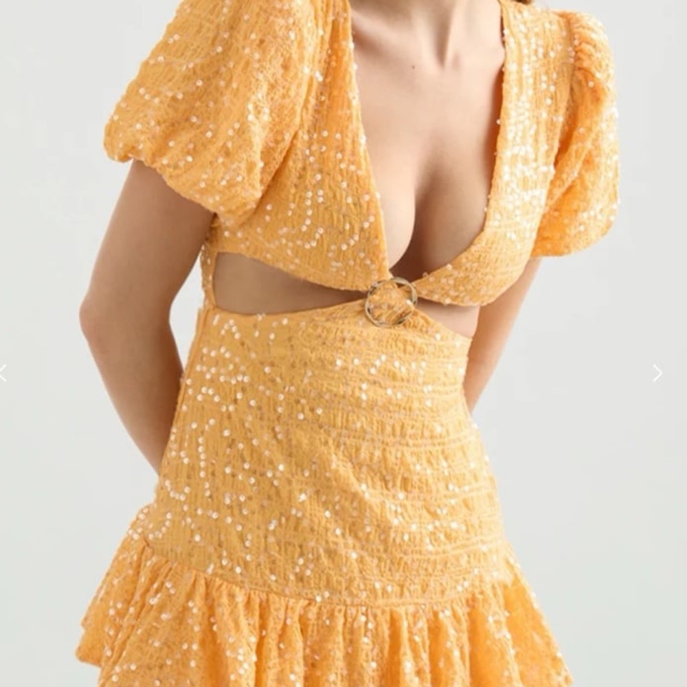 Orange Sequin Cutout Dress